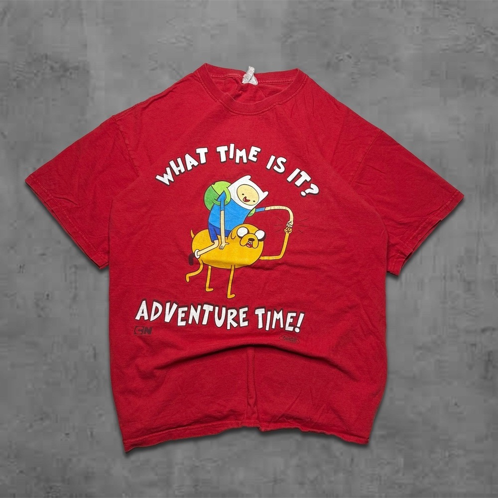 Vintage Relaxed Red Jerzees Clean Streetwear Y2K Adventure Time Tee